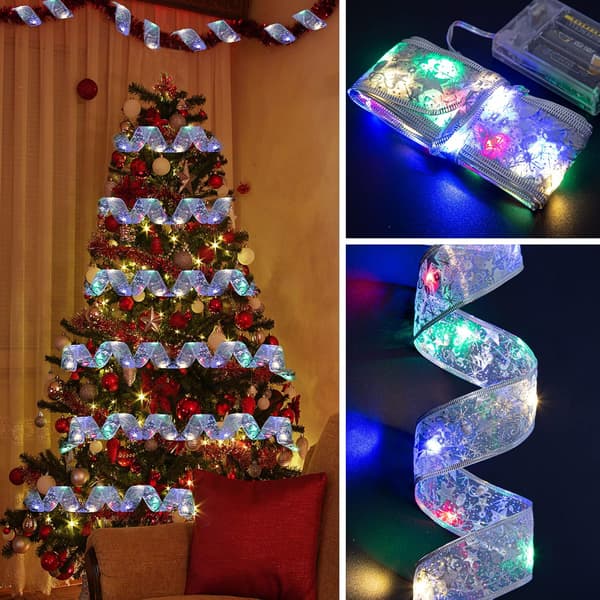 13ft/4m Silver Multicolor Ribbon Lights Battery Operated Christmas