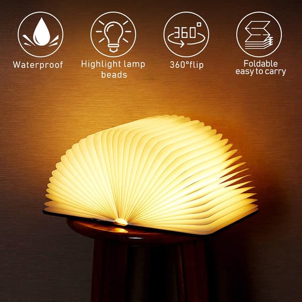Träfällbar LED-boklampa 5 färger LED-bordslampa, bokform