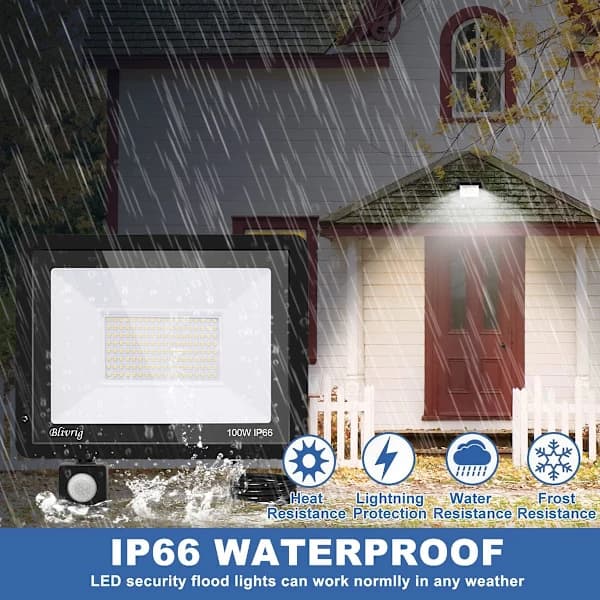 100W Outdoor Motion Sensor Floodlight, 10000LM IP66 Waterproof LED