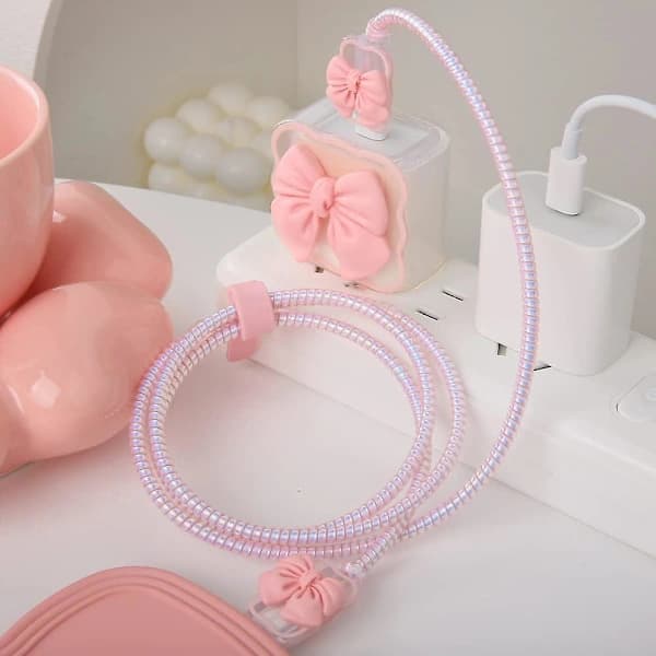 iPhone/iPad 18W/20W USB-C Charger Protector Cute 3D Bow Design Clear Soft Charger Cover Kawaii