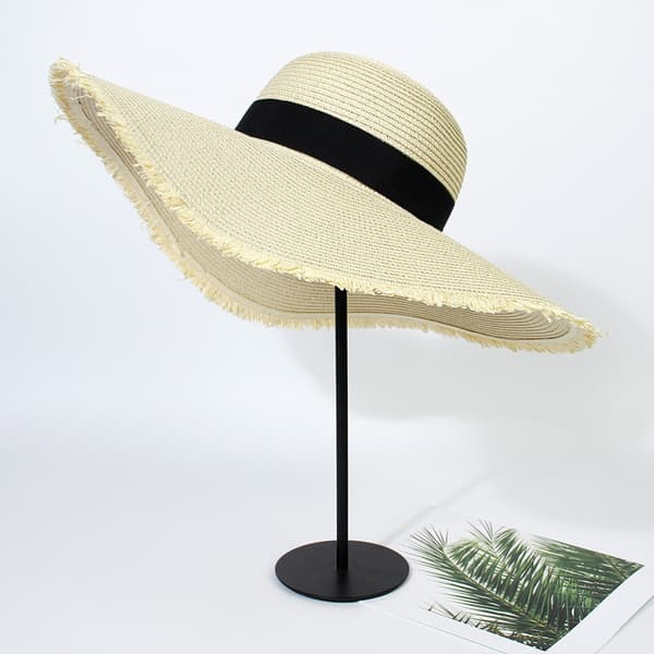 Dam Solhatt i Halm Boho Stor Brätte Trasig Strandhatt Vår Sommar Utomhus