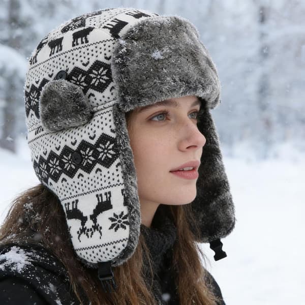 Ushanka mössa med USB-värmare, tre inställningar, vindtäta julblommor - Weihnachtsblumen