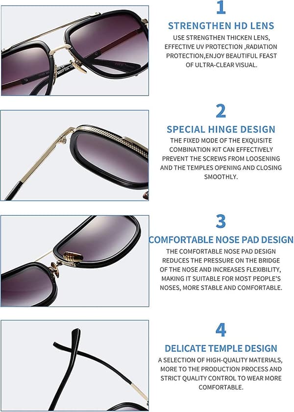 Overdimensionerede Firkantede Aviator Solbriller Til Mænd Kvinder Pilot Shades Guldramme Retro Solbriller