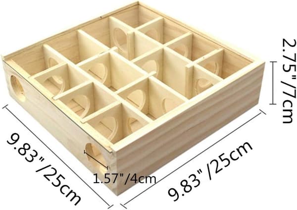 Wooden Hamster House with Labyrinth and Plexiglass Lid, Exploration Toy for Small Gerbils, Dwarf Hamsters, and Mice