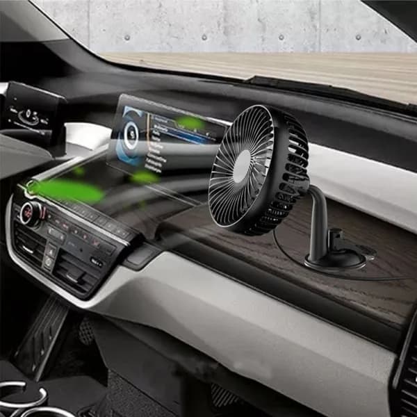 Universal 5V 360 graders roterande USB-bilfläkt Stor vind tre hastighetskontroll USB-bilfläkt med sugkopp