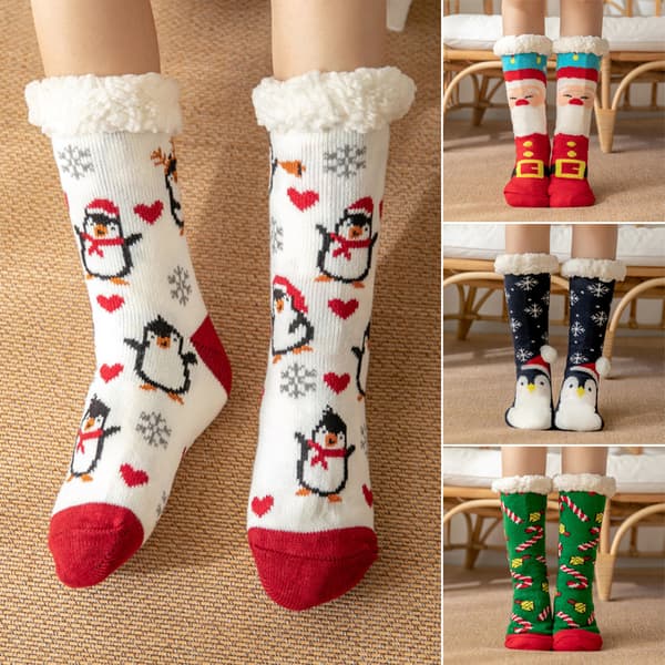Julstrumpor dam Pingvin Jultomtar Mönsterdesign Hem Sovtofflor Strumpor Vadderade Mattstrumpor Green Bell