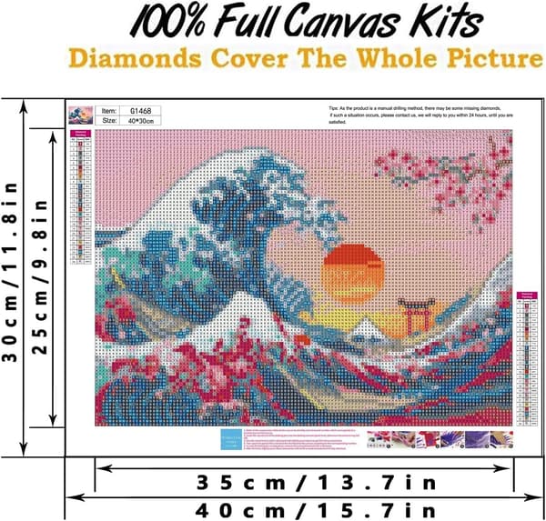 30x40cm, Japanese Waves 5D Diamond Painted Rhinestone Embroidery