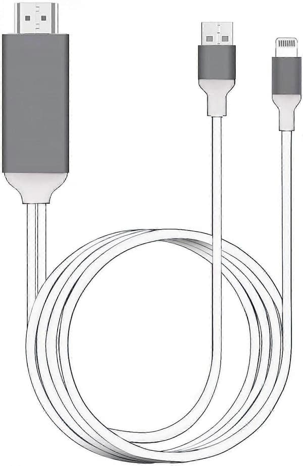 [Apple-certificeret] Lightning til HDMI-adapterkabel, 1080P Digital AV Sync Audio & Video-forbindelseskabel til TV/projektor/skærm - 2m Hvid