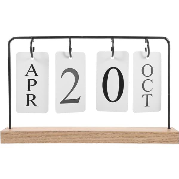 Skrivebordskalender i tre, evighetskalender, uke- og datovisning, kontordekorasjon