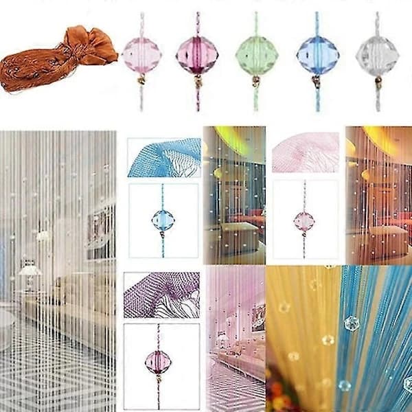 1x2m String Curtain Beads Panel Room Door Window Decor DIY Tassel Divider Drape Pink