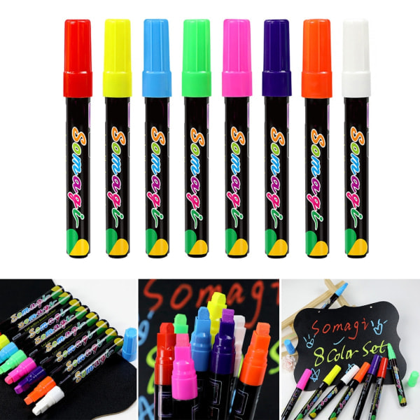 8-pack flytande kritmarkörer, 8 färger tvättbara och våttorkbara kritpennor för svarta tavlor, whiteboardtavlor, glasfönster
