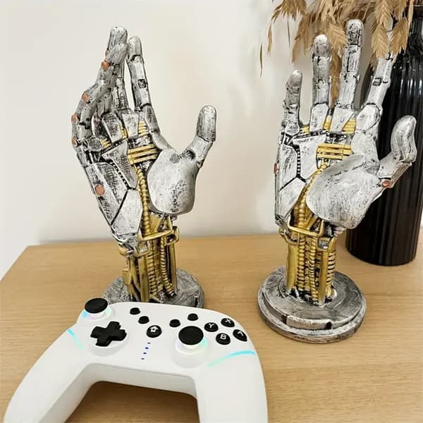 3D-printet spillkontrollerholder Cyberpunk PS5-kontrollerholder for moderne kontor Sølv Silver