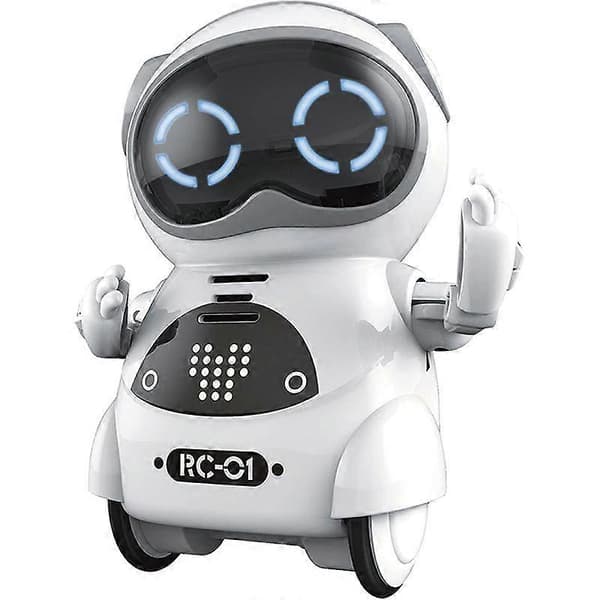 Mini RC Lommerobot for barn med interaktiv dialogsamtale, stemmegjenkjenning, chattopptak, sang og dans hvit white