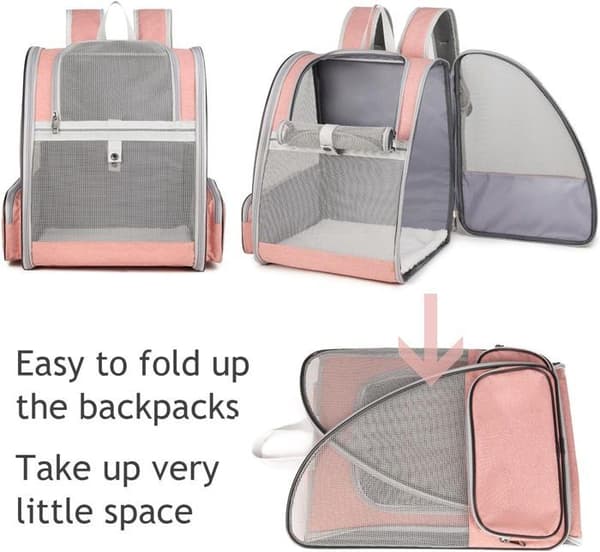 Pet Backpack - Breathable Foldable Bag for Dogs and Cats - Pink