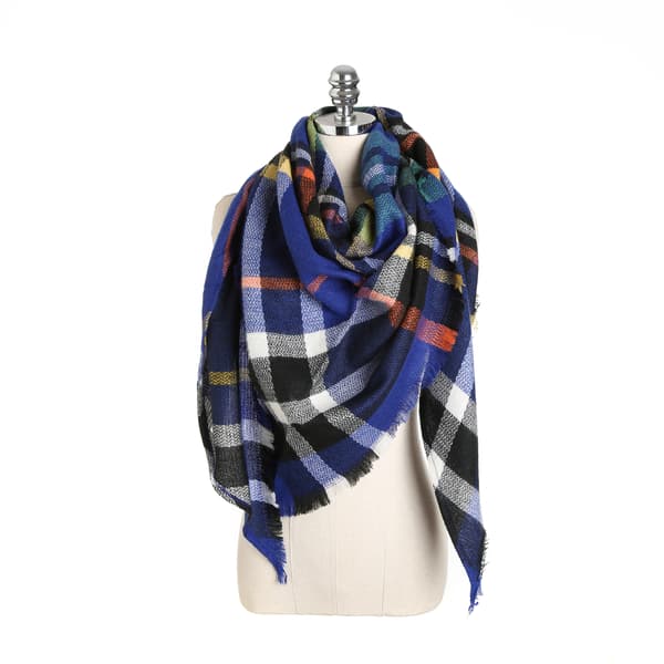 Imitation Cashmere Double-Sided Shawl with Seven Colorful Squares
