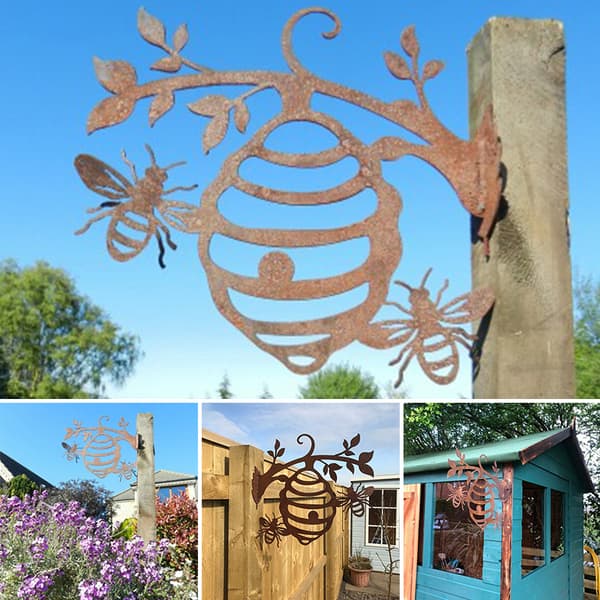 Fathers Day Gift Beehive Garden Decor Iron Silhouettes Tree Plug-in Ornament (30cm)