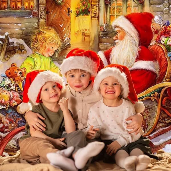 1.5x1.3m Christmas Photography Backdrop, Fireplace and Christmas Tree Decoration Background