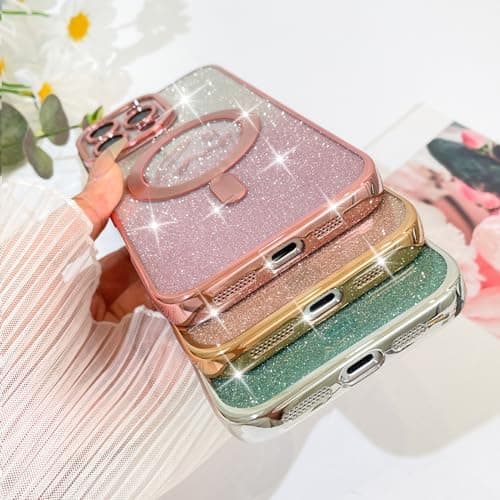 iPhone 16 Pro Max Deksel, Kompatibelt med MagSafe Hjerter Plating Kamerabeskyttelse Transparent Telefondeksel, Magnetisk Glitter