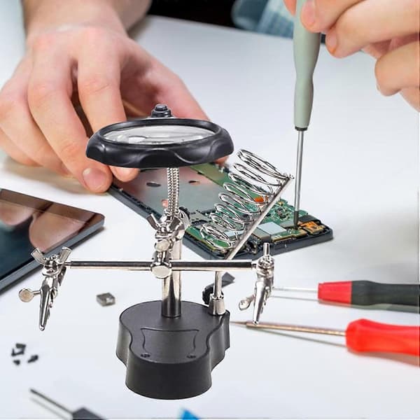 Soldering Station with Magnifying Glass, Soldering Stand, Adjustable LED Lamp, Alligator Clips, PCB Assembly Module (FMY)