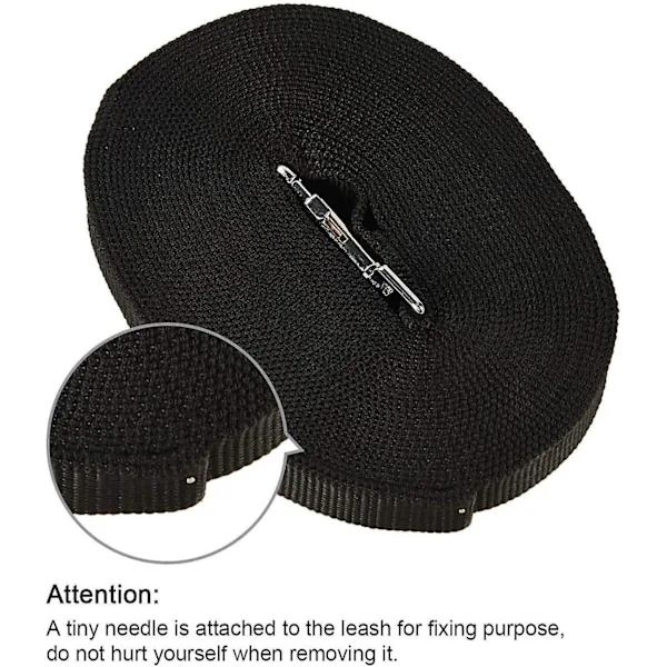 5m Black Dog Training Leash with Handle, Hands-Free Nylon Strap