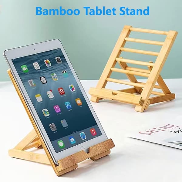 Bambulevy ja matkapuhelinpidike työpöydälle, iPhone, iPad, tabletit ja kaikki puhelimet (suuri koko)