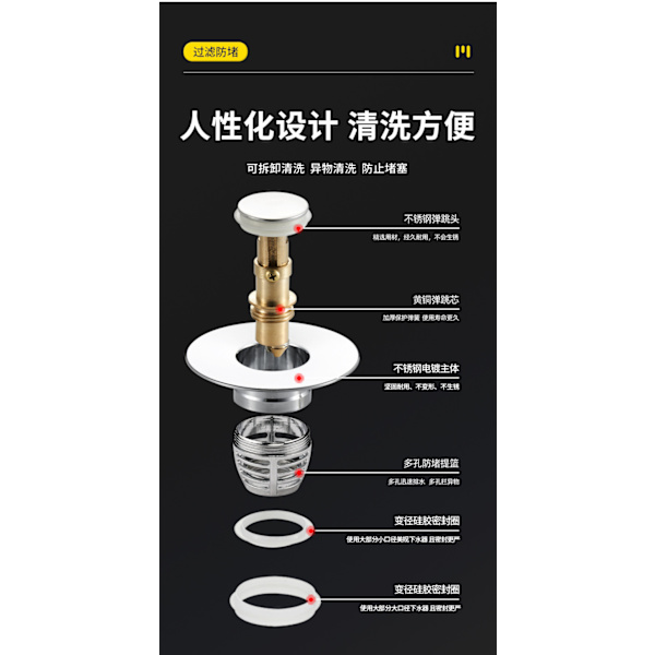 Universal Pop-Up Drain Strainer, Drain Strainer with Sieve, Drain Plug