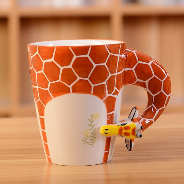 3D Handmålad Keramisk Djurmönstrad Kaffemugg (Giraff)