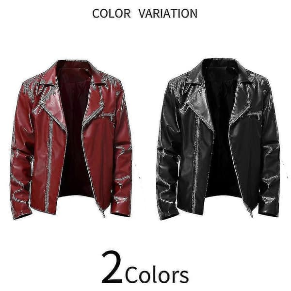 Herr Efterår Pu All-match Casual Blazer Motorcykel Læderjakke-YH Rød S Red S