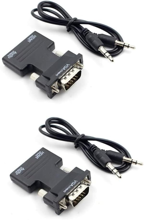 2 stk. HDMI til VGA kabelkonverter med lydprojektor computer hun-han videointerfaceadapter (sort)