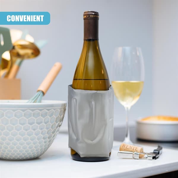 Reusable Wine Cooler with Adjustable Velcro Strap for Champagne Bottles, Cans, Travel Picnic Cooler Bag, Silver