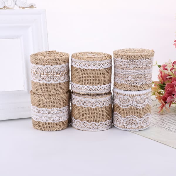 Burlap Rolls, Burlap Wreath with White Lace, DIY Crafts, Gift Wrapping, Party Decoration (6cmx3m)