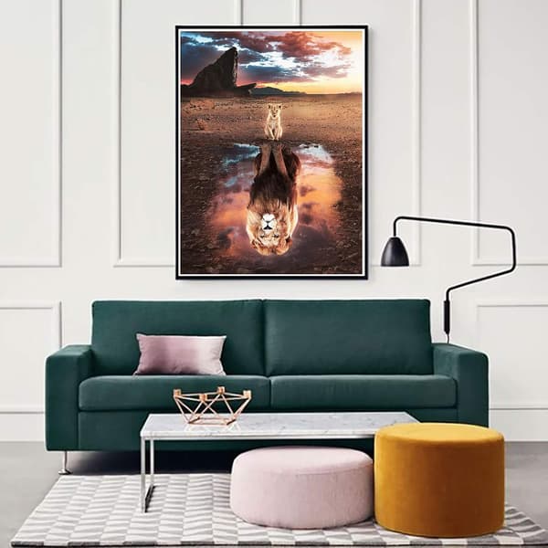 5D Diamond Painting Lion, 30x40 cm DIY Cat Circle Full Diamond Em