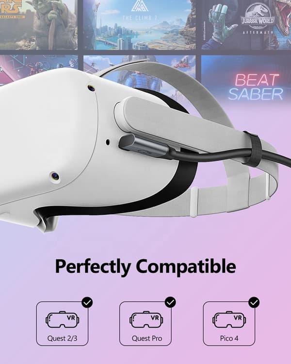 2-i-1 Link-kabel 16ft 5M 5Gbps USB 3.0 til USB-C kabel Dataoverførsel Opladningskabel Kompatibel med alle VR-headsets Gaming-computere【COPL】
