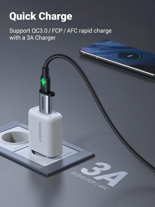 USB till USB C-adapter, USB 3.0 hane till Typ C hona-adapter stöder PD snabbladdare, 5 Gbps dataöverföring, kompatibel med iPhone 15 Pro Max (grå)