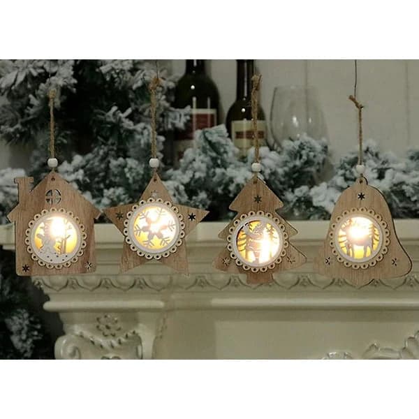 [EN] Christmas Tree Decorations Luminous Small Hanging Scene Layout Santa Claus Snowman Reindeer Christmas Tree Ornament Snowflake Section 4 pcs