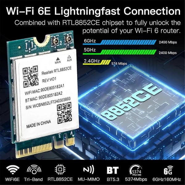 WiFi 6E RTL8852CE M.2 nettverkskort 5400Mbps kompatibelt med 10/11