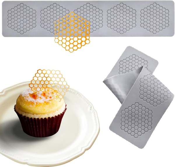 2 silikoneforme med bikagemønster - til chokolade, fondant, kagedekoration - 370*78*2 mm - Grå