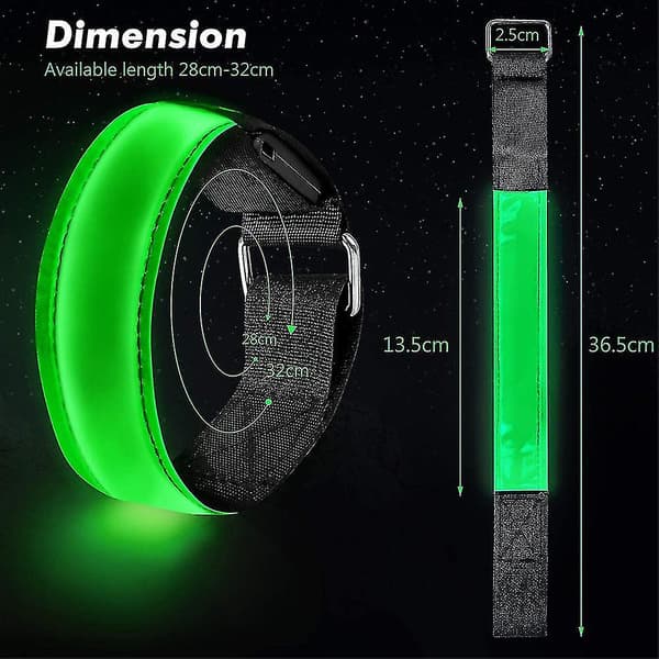 Wabjtam 2-pack Running Light for Runners Rechargeable LED Armband Reflective Green