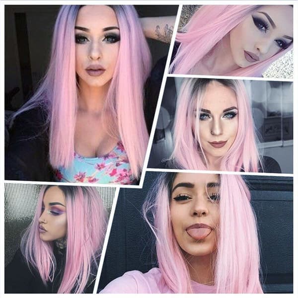 Sort Rosa Gradient Lang Paryk DIY Glat Letvægtsparyk Tilbehør til Daglig Makeup Pink