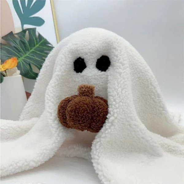 Ghost with Pumpkin Pillow, Halloween Ghost with Pumpkin Pillow for Fan Gift, Soft Stuffed Halloween Ghost Plush White