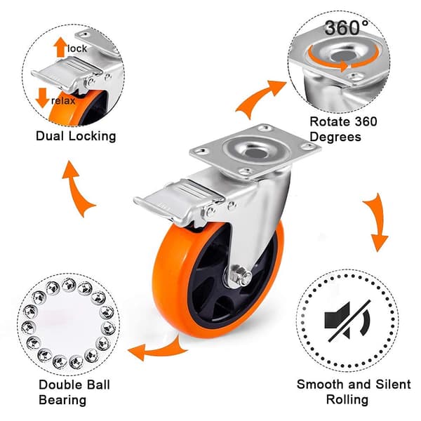 3 inch Swivel Casters 1500lbs Heavy Duty Wheels with Brake