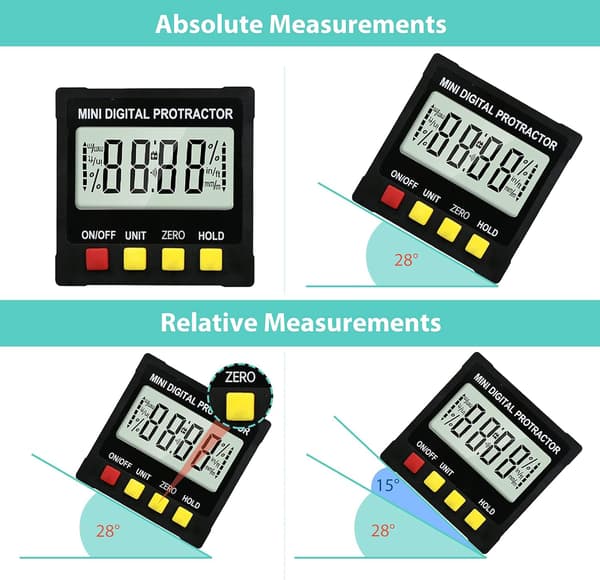 Digital vinkelmåler, 4-siders magnetisk vinkelsøker, LCD digital P