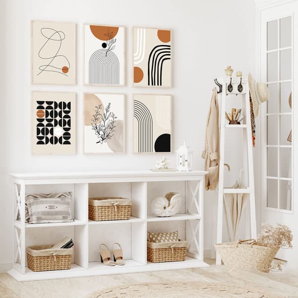 6 st Boho-konstväggdekor, abstrakt Boho-canvasväggkonst Geometrisk väggkonst, Linjekonst Bladväggdekor Utställningsaffischer