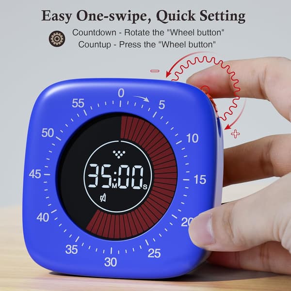 Oppladbar visuell timer (blå), digital timer med 4 alarmmoduser
