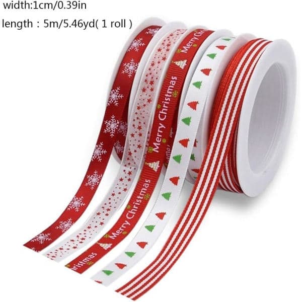 Julegave Grosgrain Bånd Pakke 5 Ruller 5M Farverigt Juletema