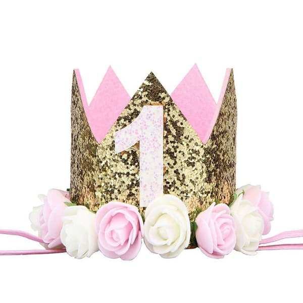 1 stk gul babykrone, 1 års fødselsdag, prinsessekrone