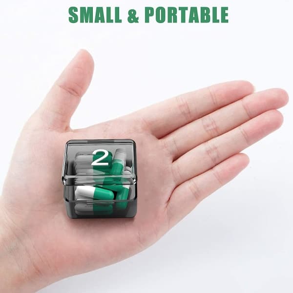 Monthly Once-A-Day Pill Organizer - 30 Day Pill Organizer Box - Squeeze to Open - Large Compartments Portable Case (Black)