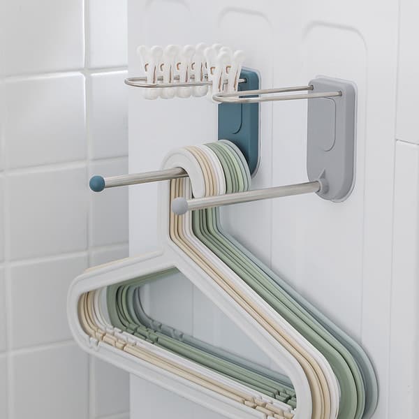 Wall Mounted Clothes Hanger Organizer 2-Layer Stainless Steel Self-Adhesive Storage Holder Stacker White White