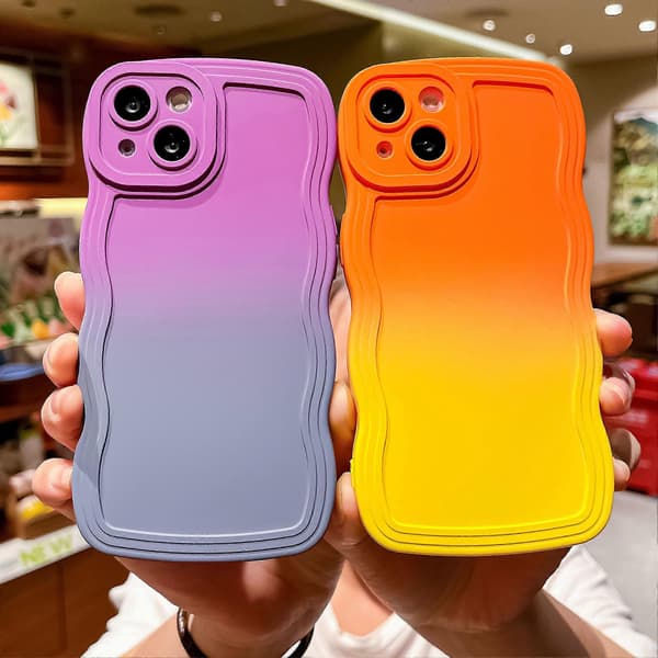 Gradient Solid Farve Krøllet Bølgemønster Blødt Kompatibelt med iPhone Cover (Lilla, iPhone 15 Pro Max)