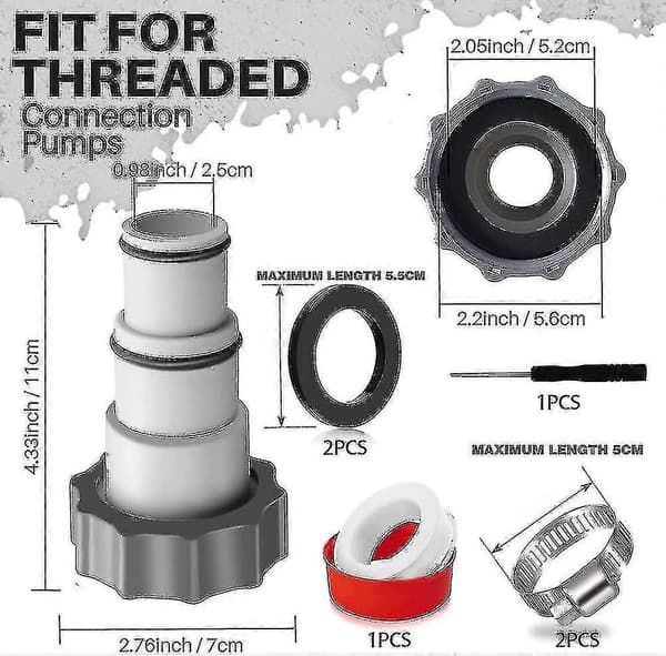 Erstatningsadapter til poolslange til Intex A-pumpe, passer til 32 mm og 38 mm slange
